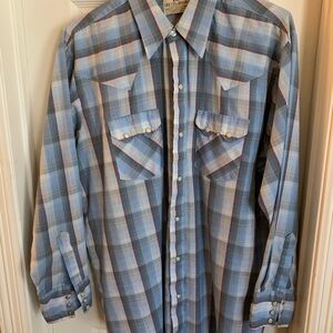 Men's Blue Plaid Pearl Snap Western Shirt